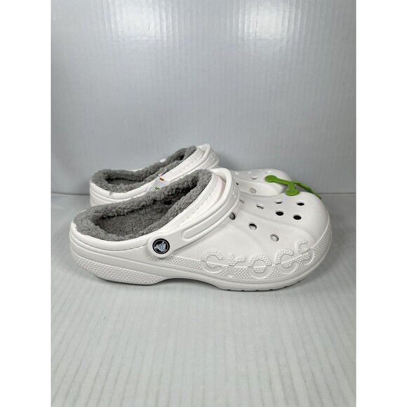 Size M10/W12 Crocs Baya Lined Clog Slip On White/Grey 205969-11H NEW - Picture 1 of 7